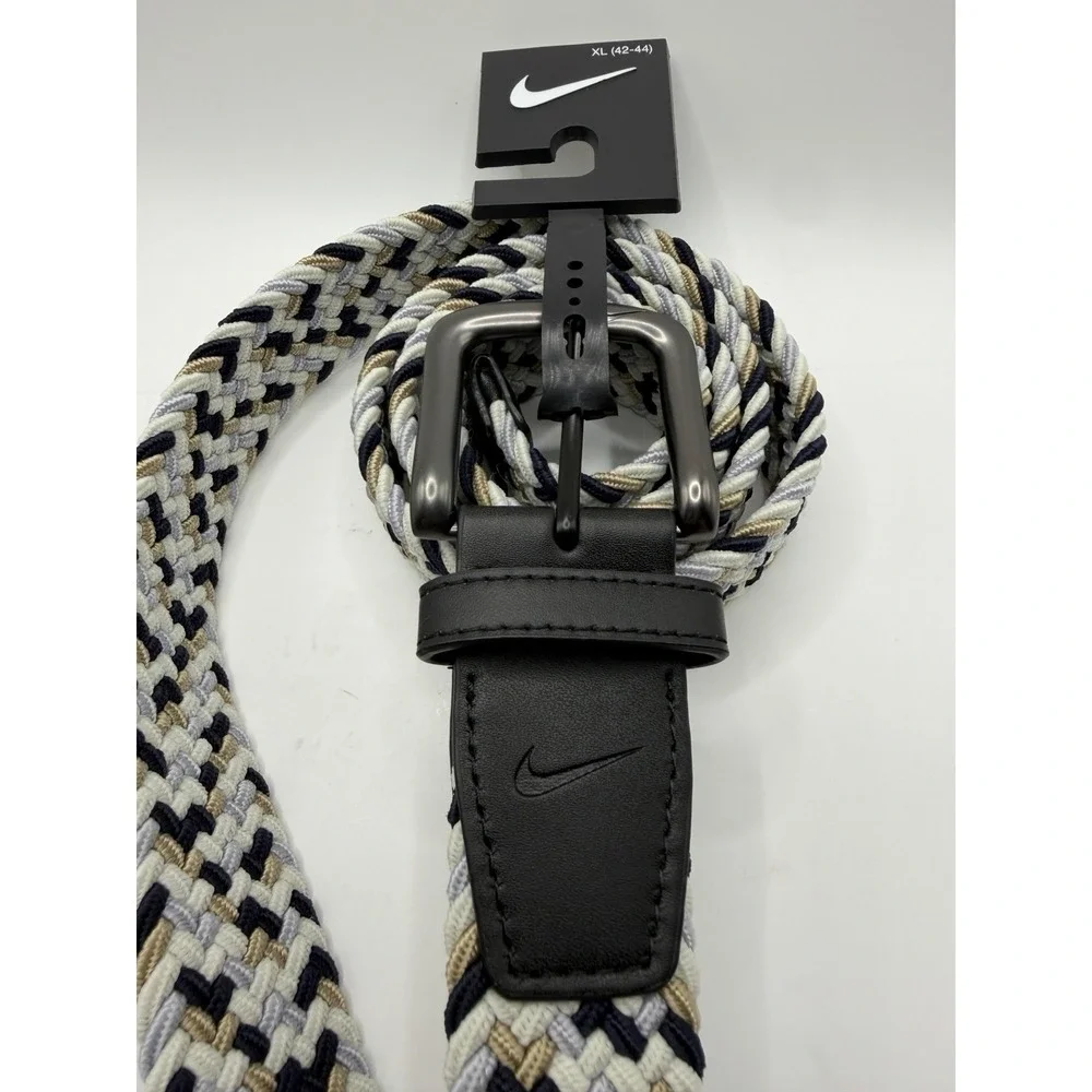 The Nike Braided Stretch Belt XL (42-44) Black/White/Gray/Beige Adjustable